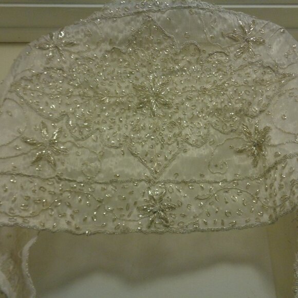 VINTAGE ORNATE METALLIC SILVERY THREADS INDIA RUNNER W MODERN NECKLACE LOT - Picture 5 of 9